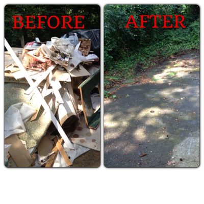 Pile of junk removed from an outdoor paved area