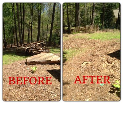 Wood and outdoor debris removed from a backyard